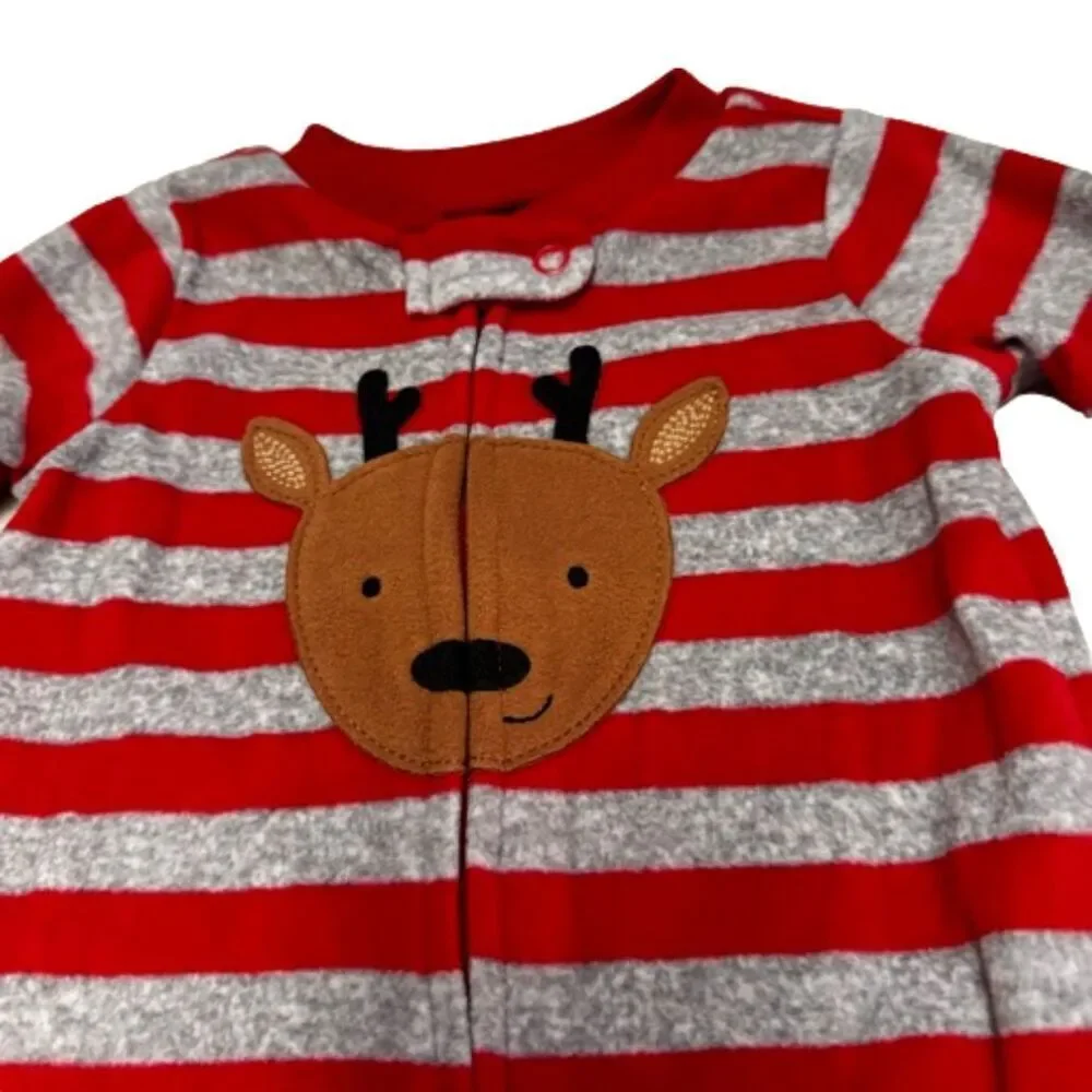 Carters Baby Striped Reindeer Footed Sleeper Onesie Two Way Zip Size 6M Red NWT